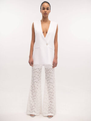 Lace Flared Pants White
