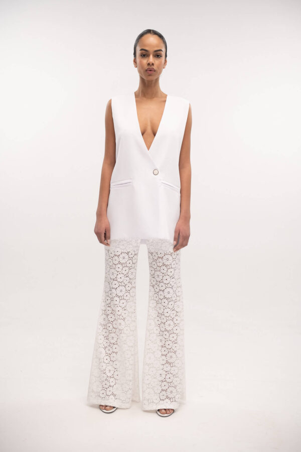 Lace Flared Pants White