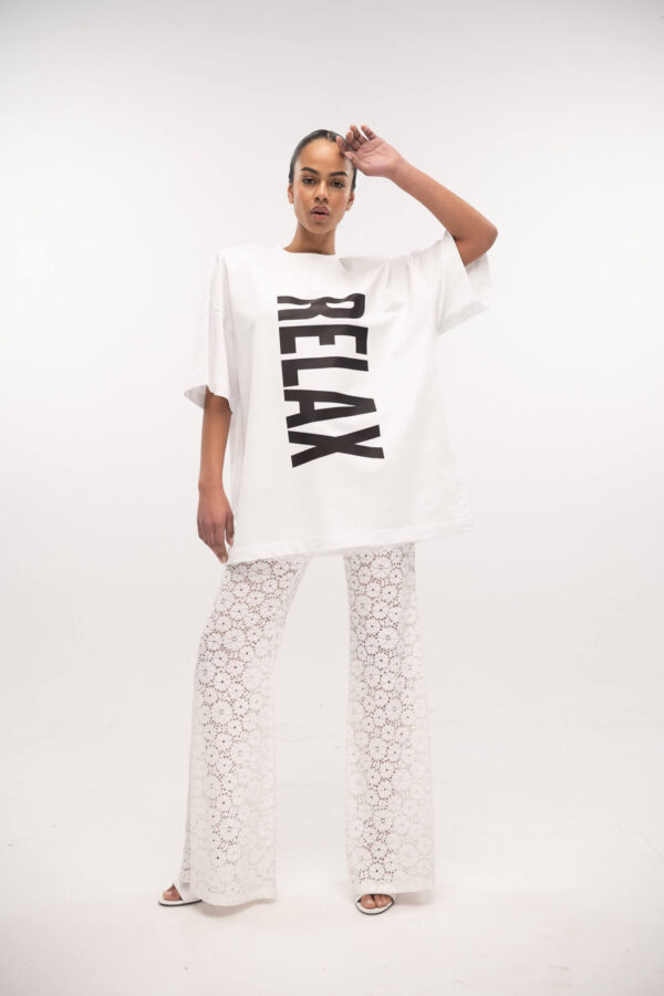 Lace Flared Pants White