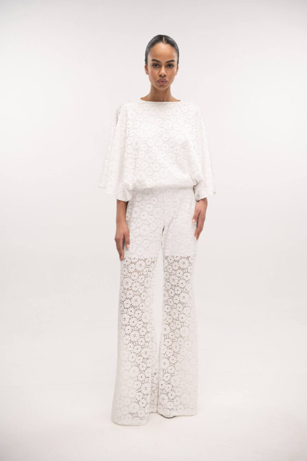 Lace Flared Pants White