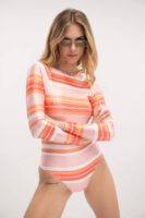 One Piece Long Sleeve Stripes Pink