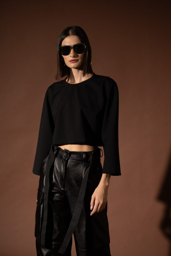 Black Foil Cargo Pants