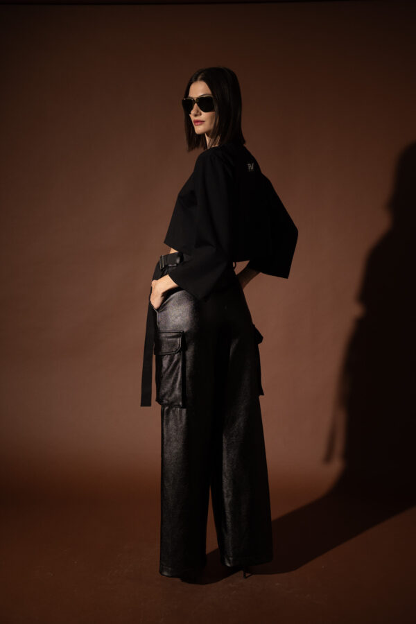 Black Foil Cargo Pants