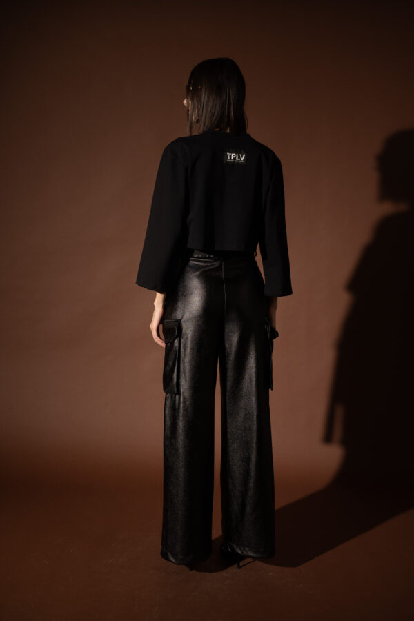 Black Foil Cargo Pants