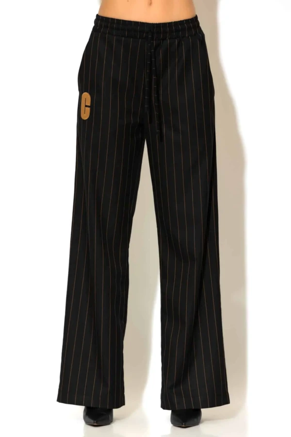 Woven Striped Wide Leg Pants with Signature -C- Logo