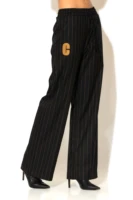 Woven Striped Wide Leg Pants with Signature -C- Logo