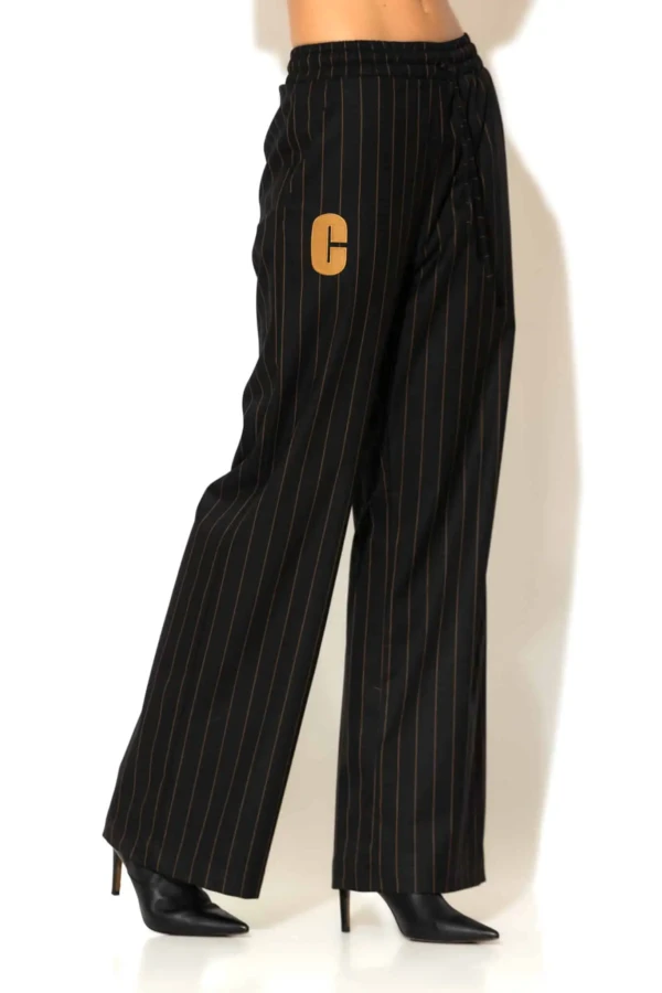 Woven Striped Wide Leg Pants with Signature -C- Logo