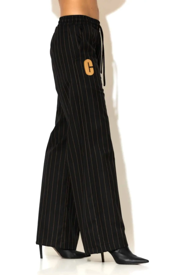 Woven Striped Wide Leg Pants with Signature -C- Logo