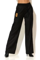 Woven Striped Wide Leg Pants with Signature -C- Logo