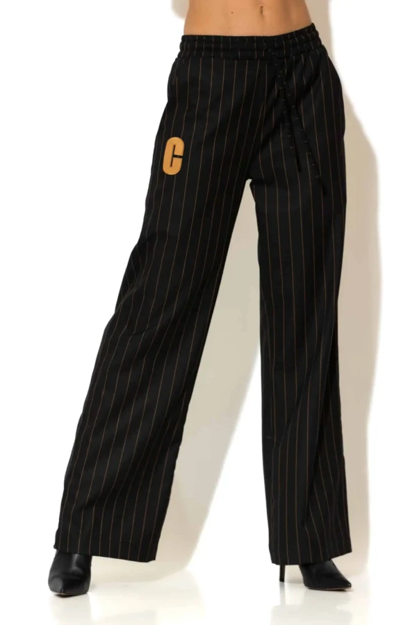 Woven Striped Wide Leg Pants with Signature -C- Logo