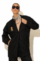 Striped Oversized Bomber Jacket with Signature -C- Logo