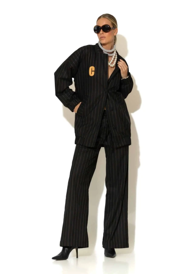 Striped Oversized Bomber Jacket with Signature -C- Logo