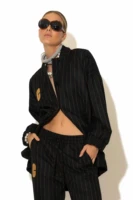 Striped Oversized Bomber Jacket with Signature -C- Logo