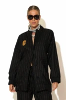 Striped Oversized Bomber Jacket with Signature -C- Logo