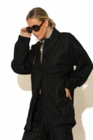 Striped Oversized Bomber Jacket with Signature -C- Logo