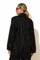 Striped Oversized Bomber Jacket with Signature -C- Logo