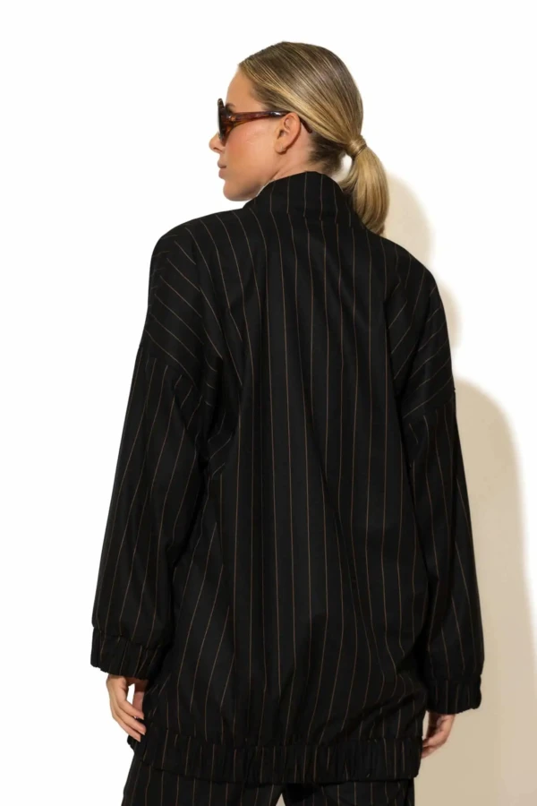Striped Oversized Bomber Jacket with Signature -C- Logo