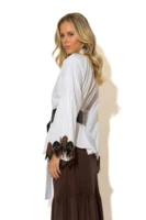 Boho Cotton Shirt with Scarf Collar and Lace Trimmed Sleeves