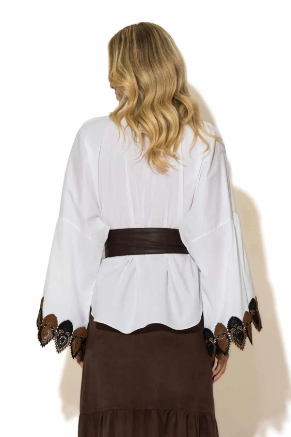 Boho Cotton Shirt with Scarf Collar and Lace Trimmed Sleeves