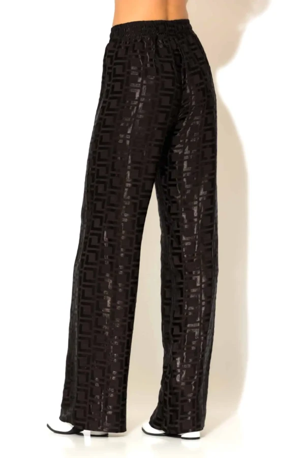 Satin jacquard wide leg pants with elasticated waist