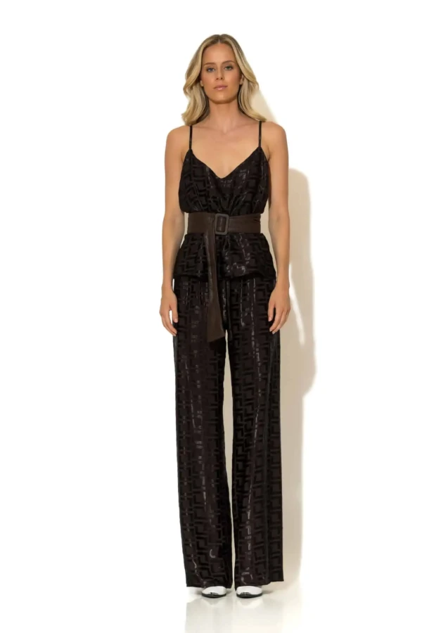 Satin jacquard wide leg pants with elasticated waist