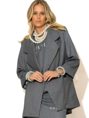 Striped Oversized Jacket with Culture logo at Back