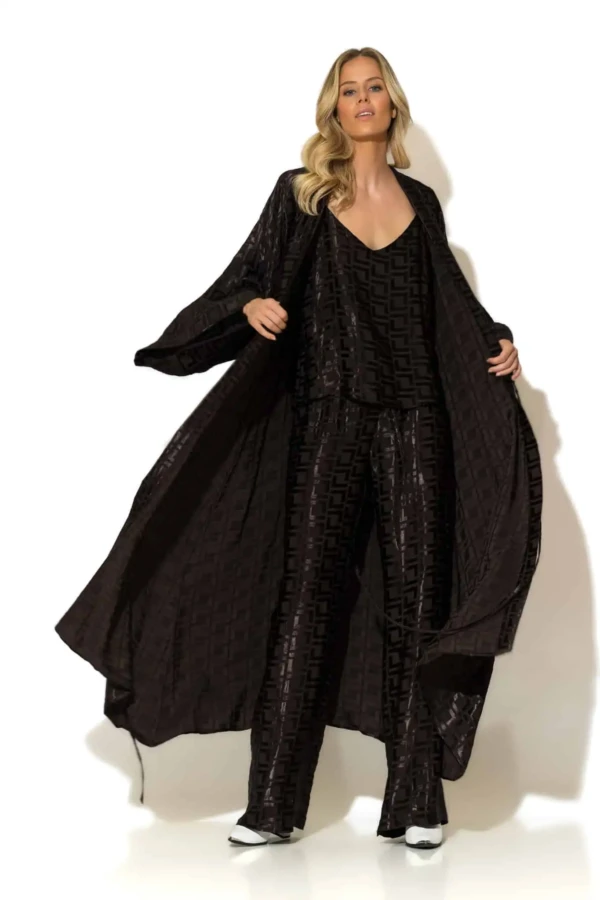 Satin jacquard wide leg pants with elasticated waist