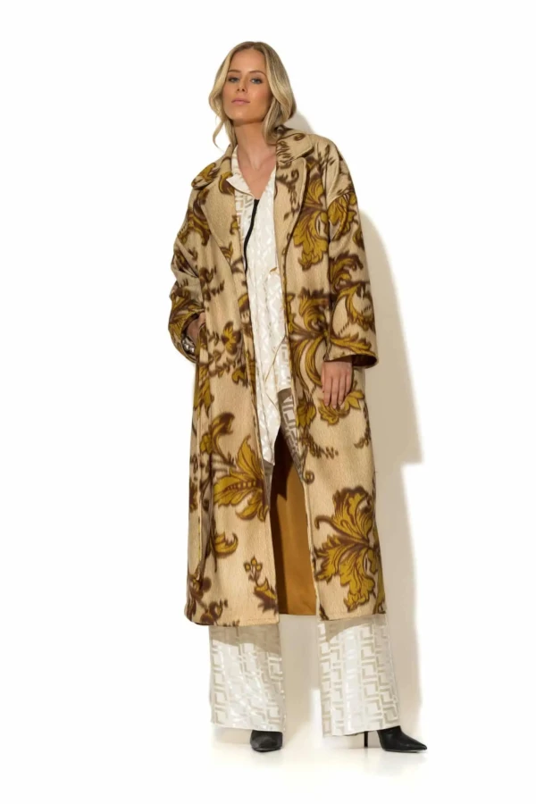 Long Printed Velour Belted Coat