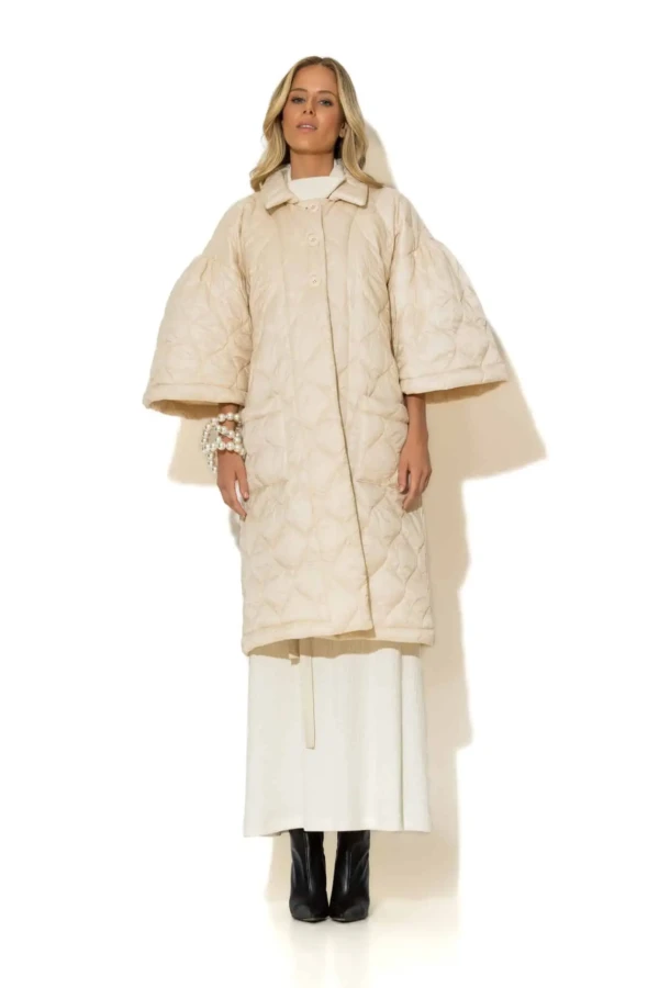 Quilted Puffer Coat with Pockets and Puffy Sleeves