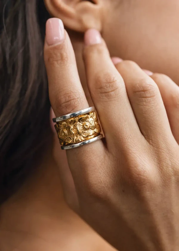 Χειροποίητο Περιστρεφόμενο δαχτυλίδι Manhattan – Δίχρωμο