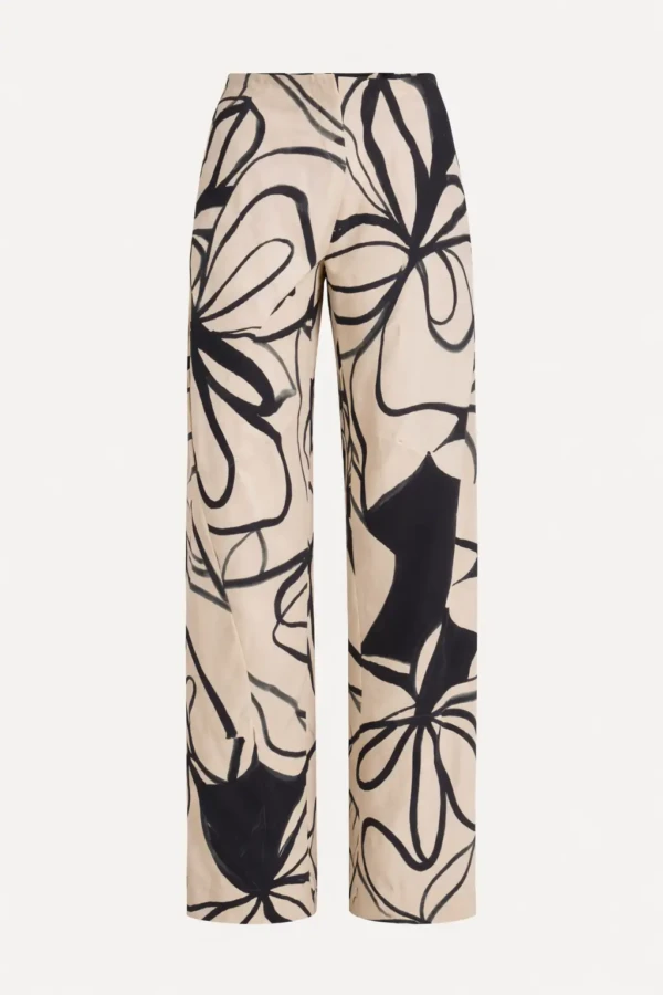 Παντελόνι slouchy Abstract Print Μπεζ/Μαύρο