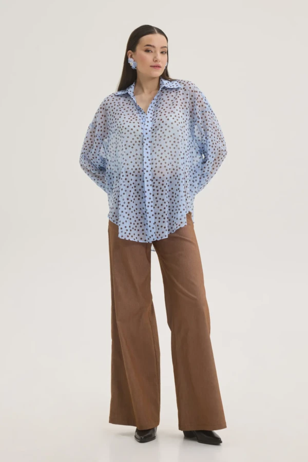 Πουκαμίσα σιέλ με μικρά πουά