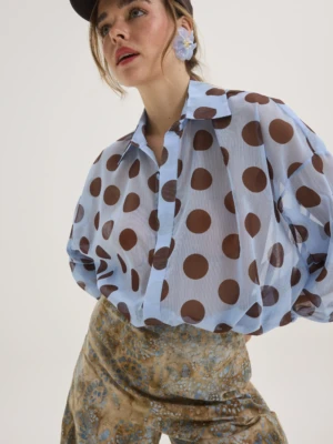 Πουκαμίσα σιέλ με μεγάλα πουά