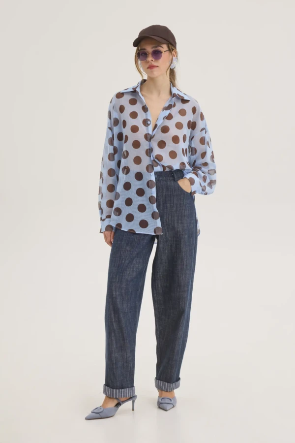 Πουκαμίσα σιέλ με μεγάλα πουά