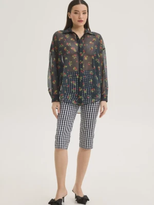 Πουκάμισο μαύρο με κερασάκια σε βουαλ