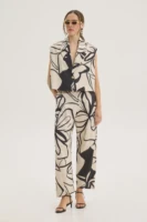 Παντελόνι slouchy Abstract Print Μπεζ/Μαύρο