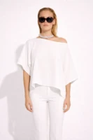 Κρέπ Oversized Μπλούζα με Ανοιχτή Λαιμόκοψη