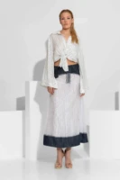 Oversized Σατέν Ριγέ Πουκάμισο με Signature Print