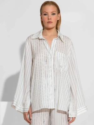Oversized Σατέν Ριγέ Πουκάμισο με Signature Print