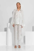 Oversized Σατέν Ριγέ Πουκάμισο με Signature Print