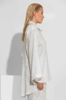 Oversized Σατέν Ριγέ Πουκάμισο με Signature Print