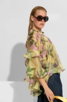 Κίτρινο φλοράλ πουκάμισο οργάντζα με βολάν