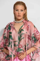 Poz φλοράλ πουκάμισο οργάντζα με βολάν