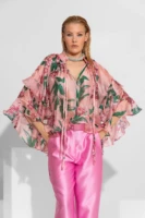 Poz φλοράλ πουκάμισο οργάντζα με βολάν