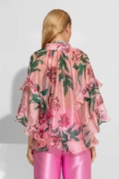 Poz φλοράλ πουκάμισο οργάντζα με βολάν