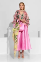 Poz φλοράλ πουκάμισο οργάντζα με βολάν