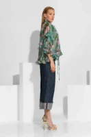 Πράσινο φλοράλ πουκάμισο οργάντζα με βολάν