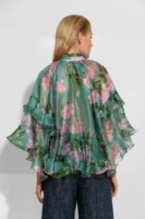 Πράσινο φλοράλ πουκάμισο οργάντζα με βολάν