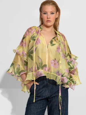 Κίτρινο φλοράλ πουκάμισο οργάντζα με βολάν