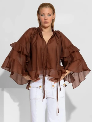 Διάφανο πουκάμισο Tencel με βολάν